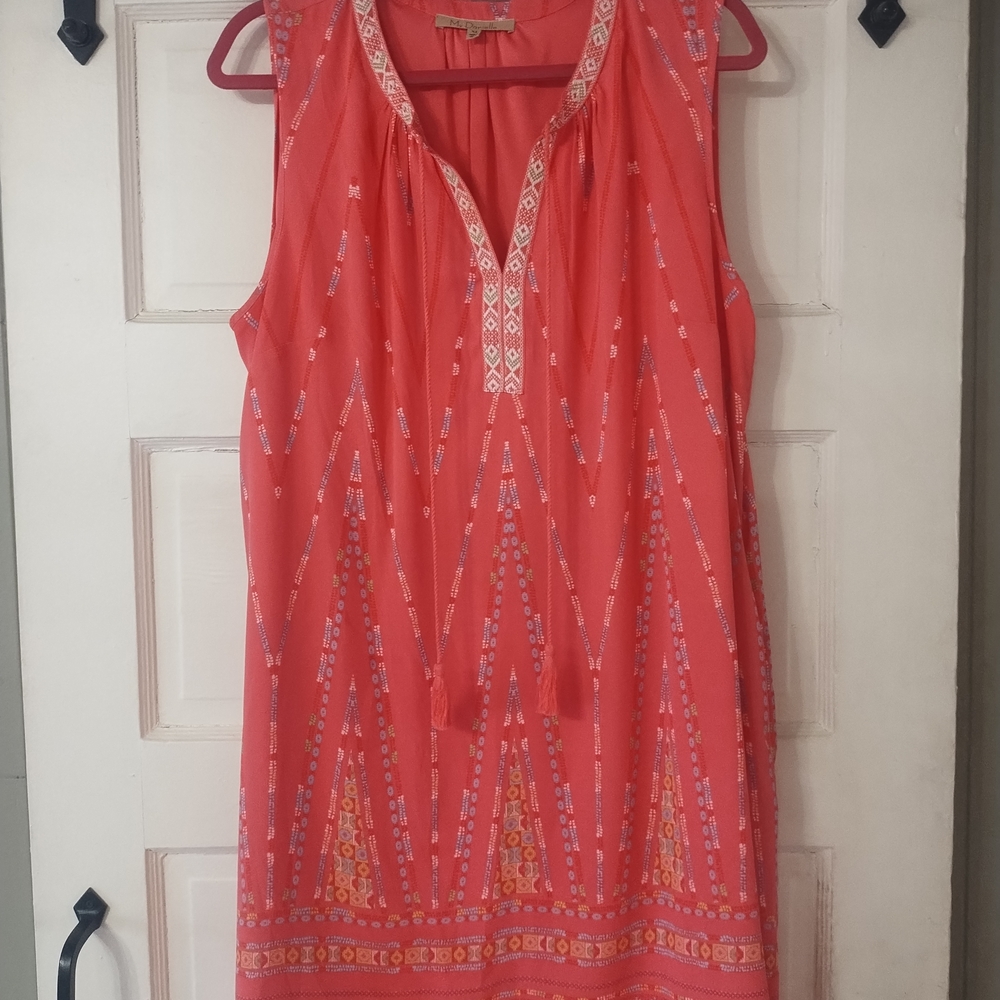 Vibrant Coral Patterned Mini Dress
